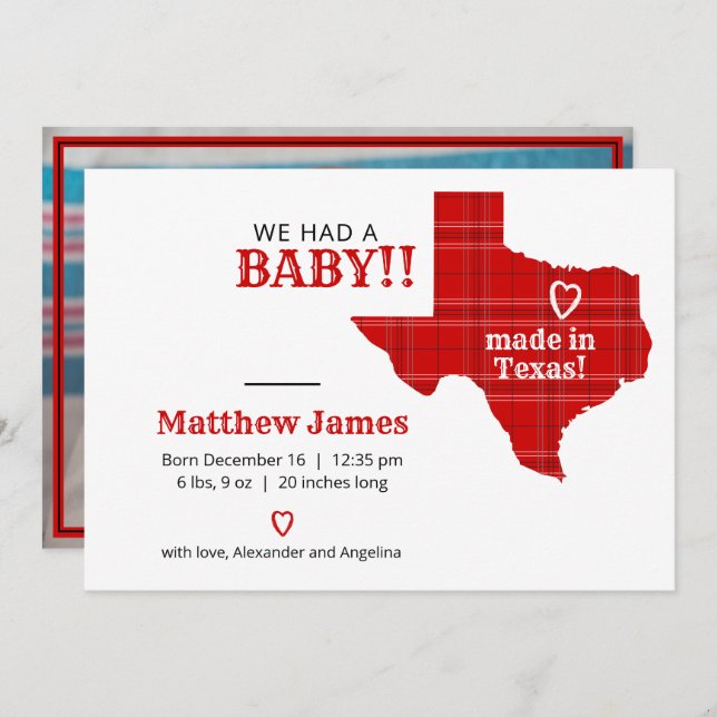 Red Play Made in Texas Vågrät Photo Meddelande (Fram/baksida)