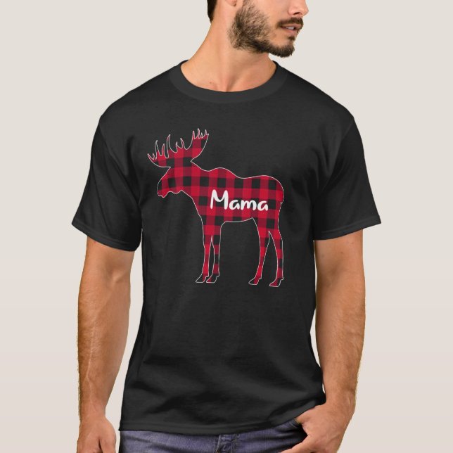 Red Play Mamma Moose Julafton Matching Buffalo Fam T Shirt (Framsida)
