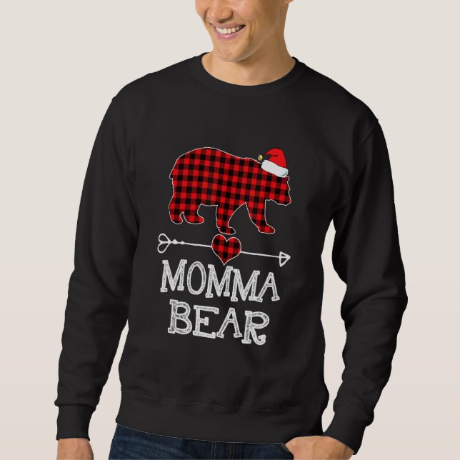 Red Play Momma Bear Matching Pajama Familj Lång Ärmad Tröja (Framsida)