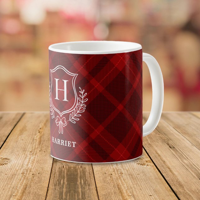 Red Play Monogram Initial Tartan Kaffemugg (Skapare uppladdad)