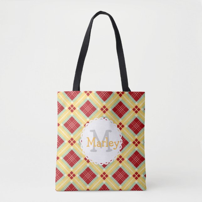 Red Play Monogram Tote Bag Tygkasse (Framsida)