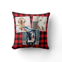 Red Play Mönster 3 Photo Collage Monogram Pillow