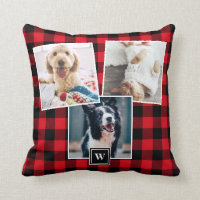 Red Play Mönster 3 Photo Collage Monogram Pillow