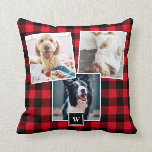 Red Play Mönster 3 Photo Collage Monogram Pillow Kudde