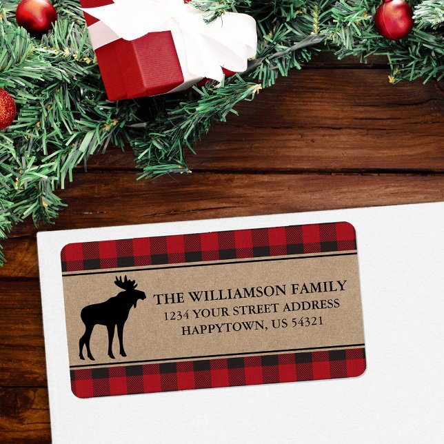 Red Play Moose Kraft-Returetiketter Adressetikett (Customize to change text size or text style.)