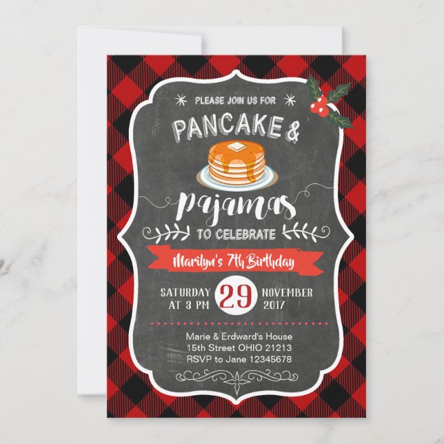 Red Play Pancake och Pajamas Birthday Investigatio Inbjudningar (Framsida)