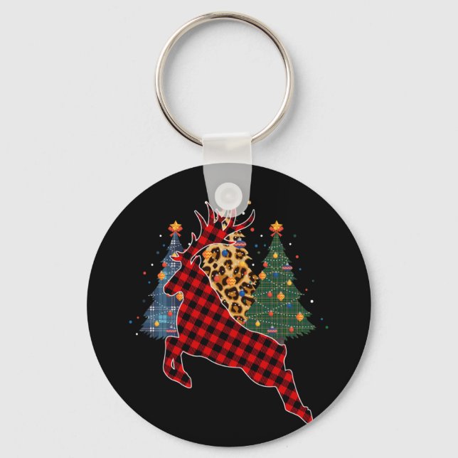 Red Play Reindeer Buffalo Hjort Family Pajama Nyckelring (Framsida)