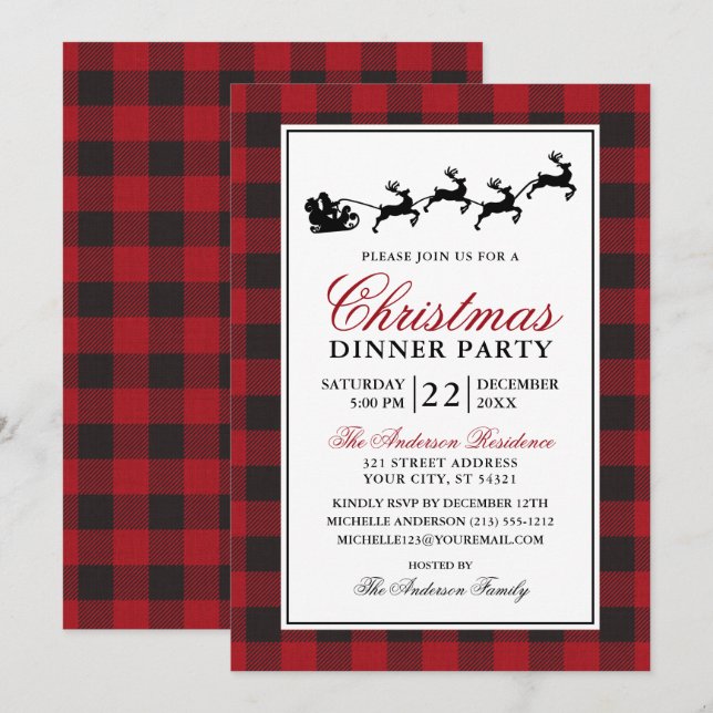 Red Play Reindeer, julmiddag Party Inbjudningar (Fram/baksida)
