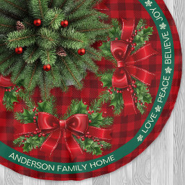 Red Play Ribbon Holly Festive Ord jul Julgransmatta Borstad Polyester