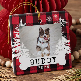 Red Play Rustic Gräs Träd Hund Bone Pet Photo Julgransprydnad Keramik