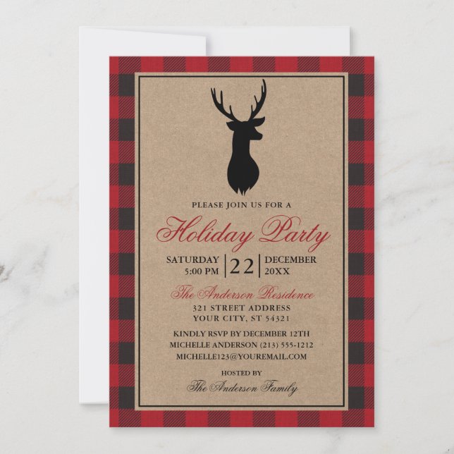 Red Play Rustic Julfest Kraft Inbjudningar (Framsida)