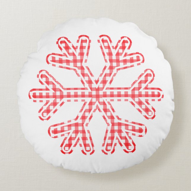 Red Play Rustic Snowflake-Helgdag Rund Kudde (Framsidan)