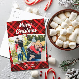 Red Play Tartan God jul 2 Family Photo Helg Vykort