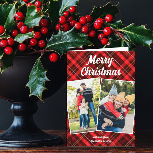 Red Play Tartan God jul Brev Photo Helgkort