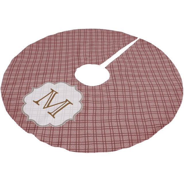 Red Play Tartan Monogram Initial Träd Skirt Julgransmatta Borstad Polyester (Vinklad)