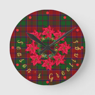 Red Play Tartan Poinsettia jul Rund Klocka