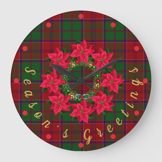 Red Play Tartan Poinsettia jul Stor Klocka (Framsida)