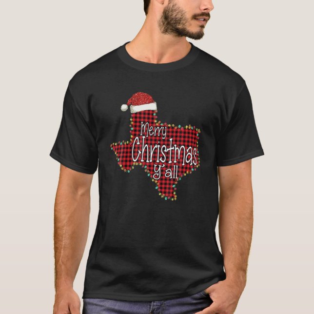 Red Play Texas State Karta Santa Hat Merry Christm T Shirt (Framsida)