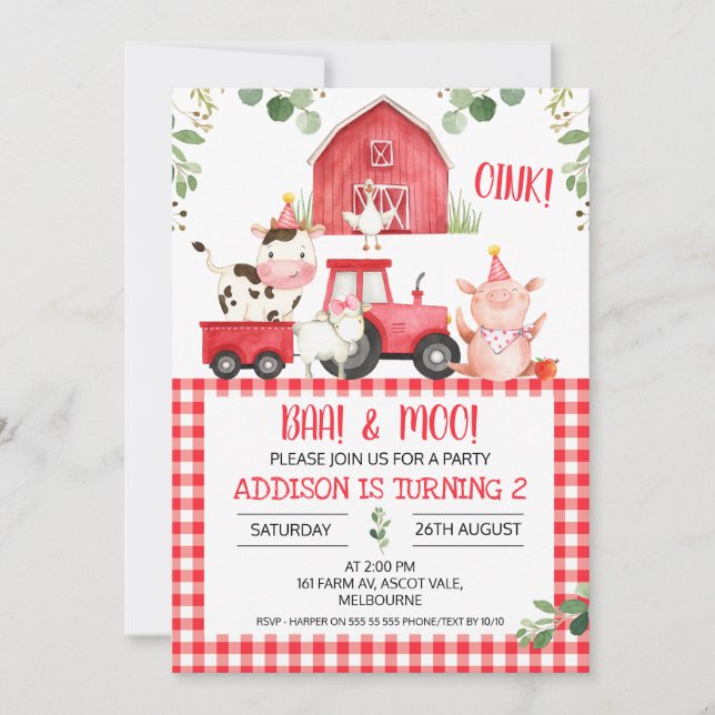 Red Play Tractor Farm Birthday-inbjudan Inbjudningar (Framsida)