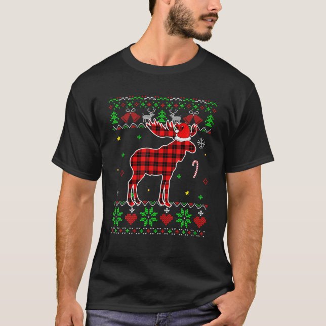 Red Play Ugly Sweater jul Animals Moose Lov T Shirt (Framsida)