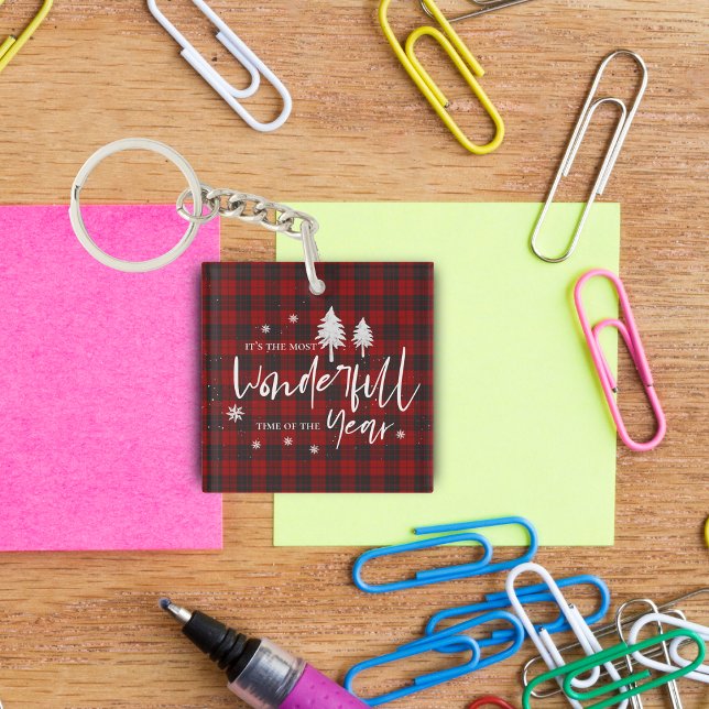 Red Play underbara julklapp (Red Plaid Wonderful Time Of Year Christmas Gift Keychain)