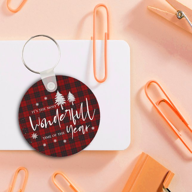 Red Play underbara julklapp Nyckelring (Red Plaid Wonderful Time Of Year Christmas Gift Keychain)