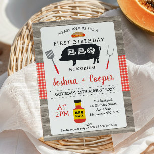 Red Play Wood Twillingars Black Gris BBQ 1:a födel Inbjudningar