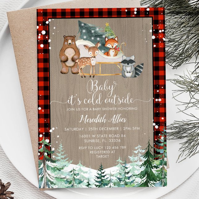 Red Play Woodland Lumberjack Snowy Baby Shower Inbjudningar (Skapare uppladdad)