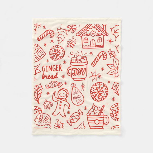 Red Playful Hand plockade Doodle Whimsical jul Fleecefilt (Framsidan)