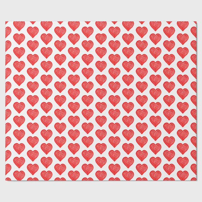 Red Playing Card Symbol Heart Shape Lino Cut Presentpapper (Seam)