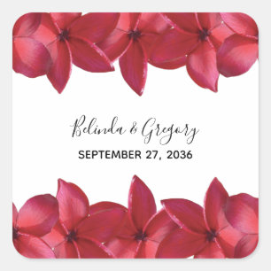 Red Plumeria Frangipani Bröllop Fyrkantigt Klistermärke