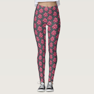 Red Poinsetta Mönster Blommigt, svart jul Leggings