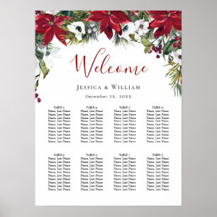 Red Poinsettia 8 Bord Bröllop SEATCHART Poster