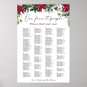 Red Poinsettia Alphabet jul SEATING CHART Poster