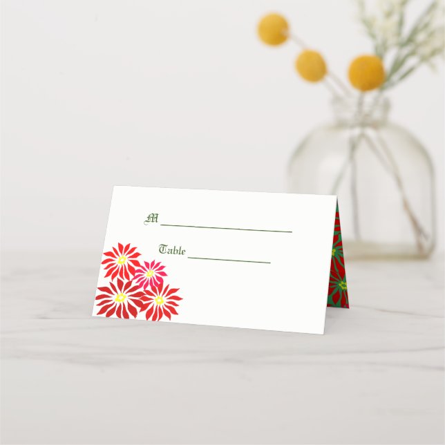 Red Poinsettia Anpassningsbar Place Cards Placeringskort (Framsida)