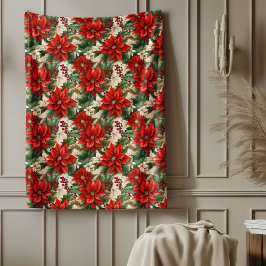 Red Poinsettia Blanket Classic Christmas Home Chic Fleecefilt