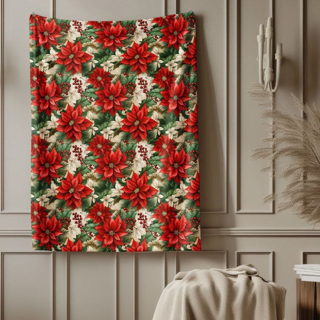 Red Poinsettia Blanket Classic Christmas Home Chic Fleecefilt (Red Poinsettia Blanket Classic Christmas Home Touch)