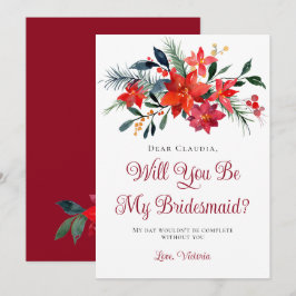 Red Poinsettia Blommigt blir min bridesmaid Inbjudningar