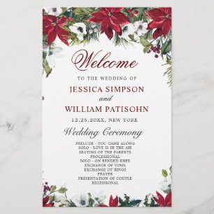 Red Poinsettia Blommigt Bröllop Ceremony-programme