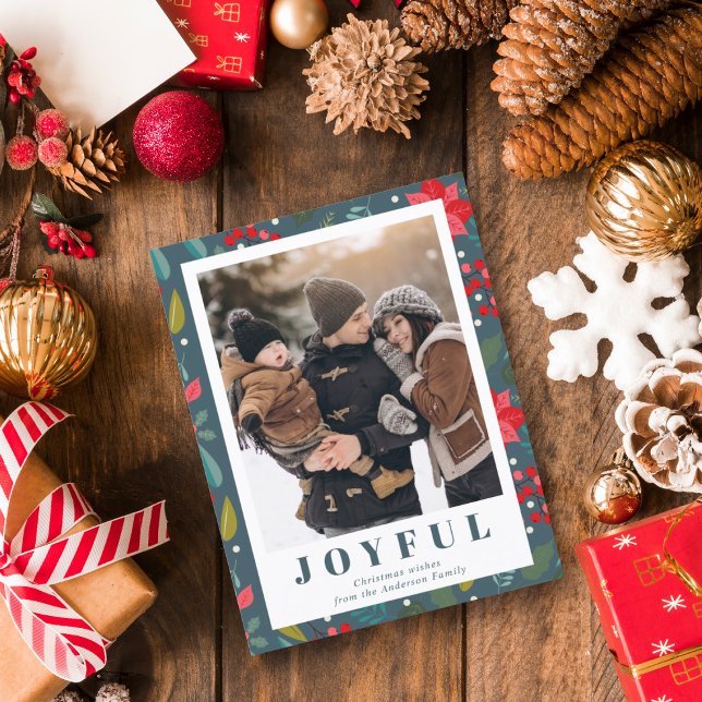 Red Poinsettia Blommigt Grönt Photo jul Julkort (Skapare uppladdad)