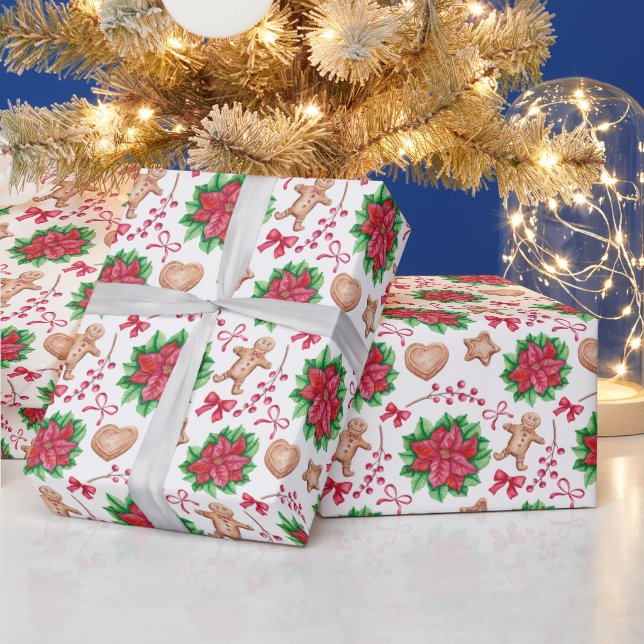 Red Poinsettia Blommigt Helgdag Gift Presentpapper (Helgdagar)