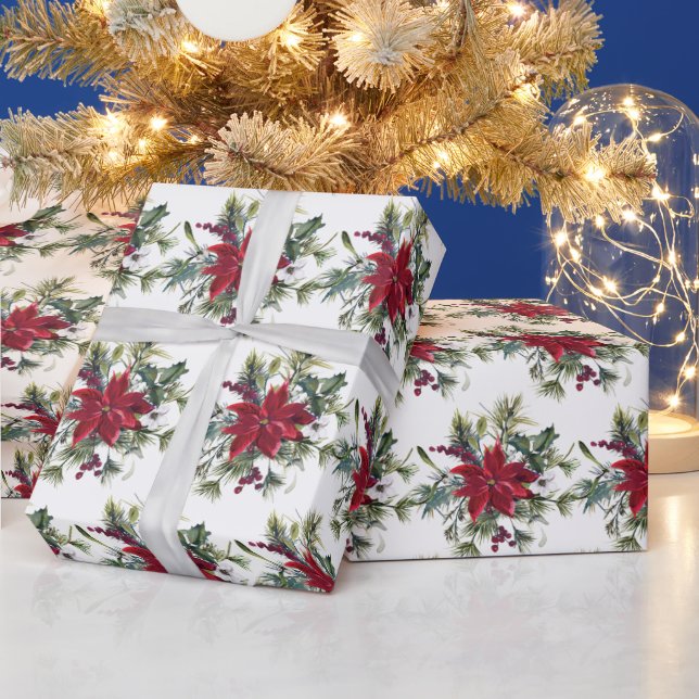 Red Poinsettia Blommigt Helgdag Gift Presentpapper (Helgdagar)