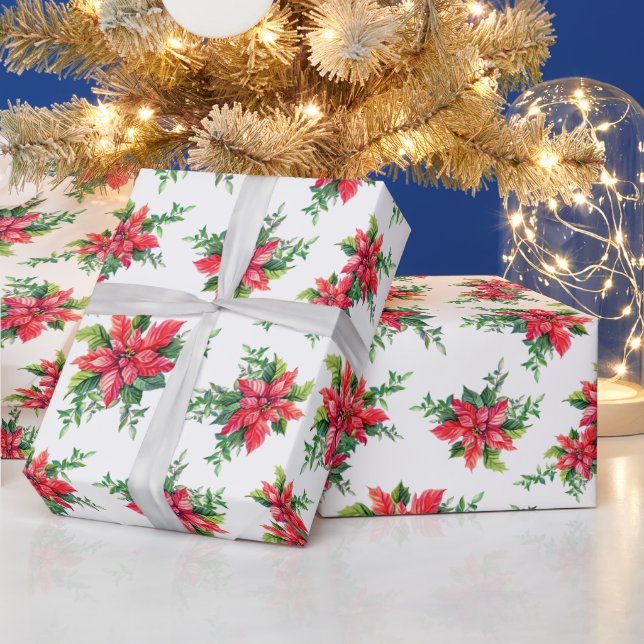 Red Poinsettia Blommigt Helgdag Gift Presentpapper (Helgdagar)