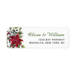 Red Poinsettia Blommigt jul - adressetikett Returadress Etikett