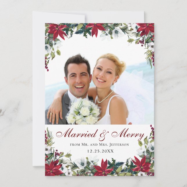 Red Poinsettia Blommigt Jul PHOTO Tack (Framsida)