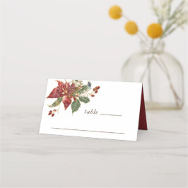 Red Poinsettia Blommigt jul Winter Wedding Placeringskort