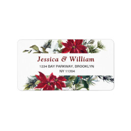 Red Poinsettia Blommigt juladress etikett Adressetikett