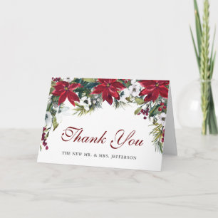 Red Poinsettia Blommigt: Julfärg, vattenfärg Tack Kort