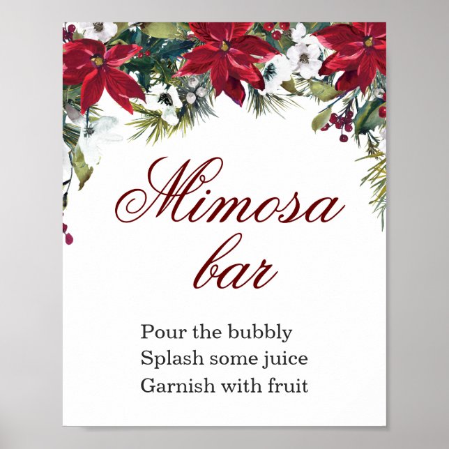 Red Poinsettia Blommigt Mimosa Pub Poster (Framsidan)