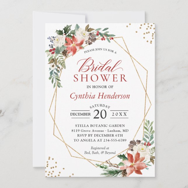 Red Poinsettia Blommigt Möhippa jul Inbjudningar (Framsida)